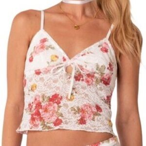 Edikted Portofino Printed Floral Sheer Lace Top